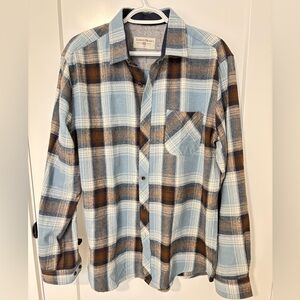 Men's Blue and Brown Plaid Shirt